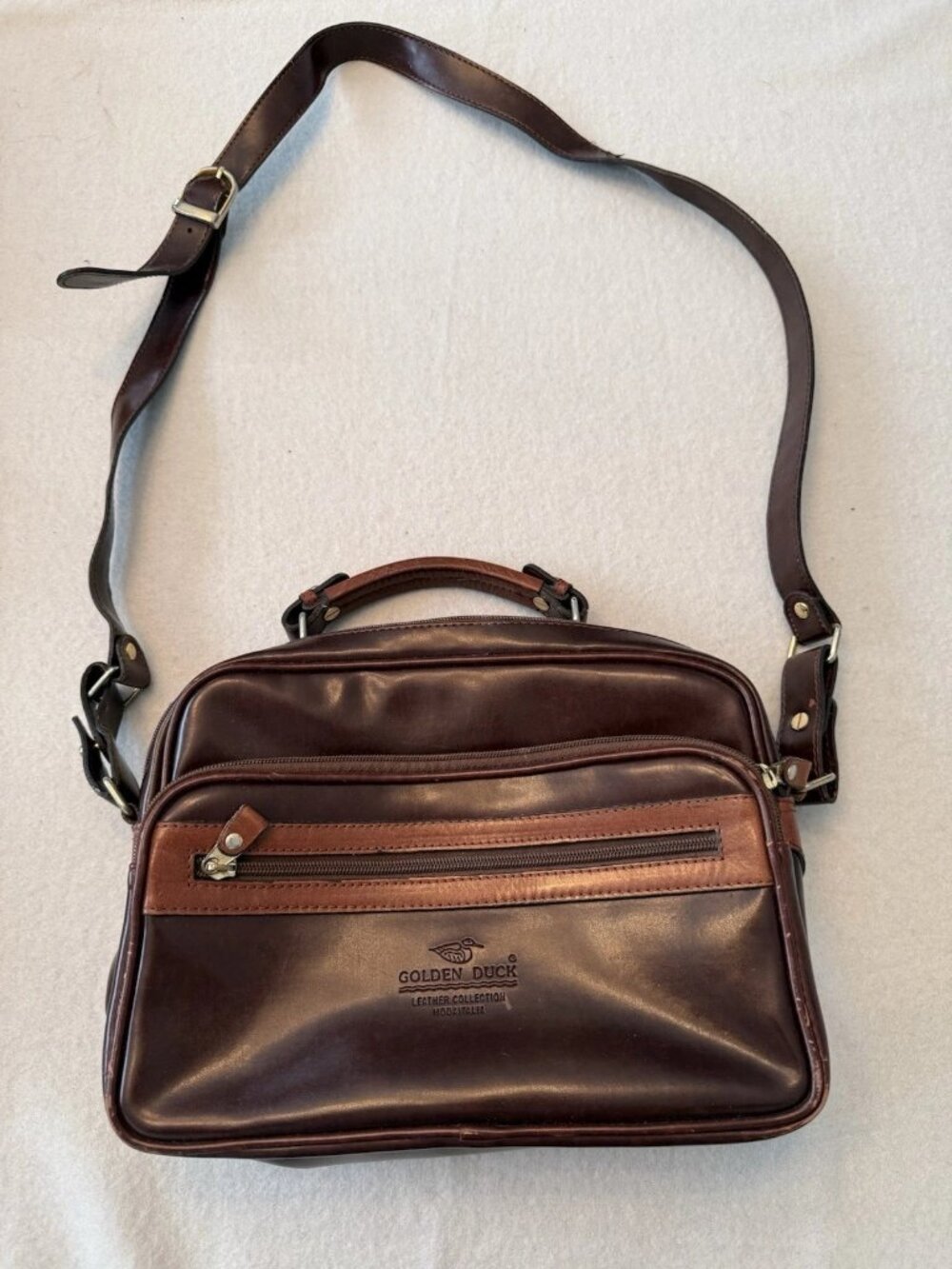 Share Vintage Golden Duck MODAITALIA Brown Leather Crossbody Shoulder Bag Italy